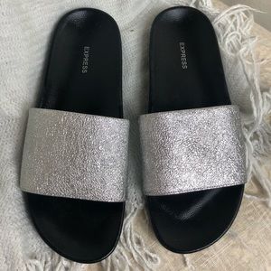 Silver Slipper Slide Sandals